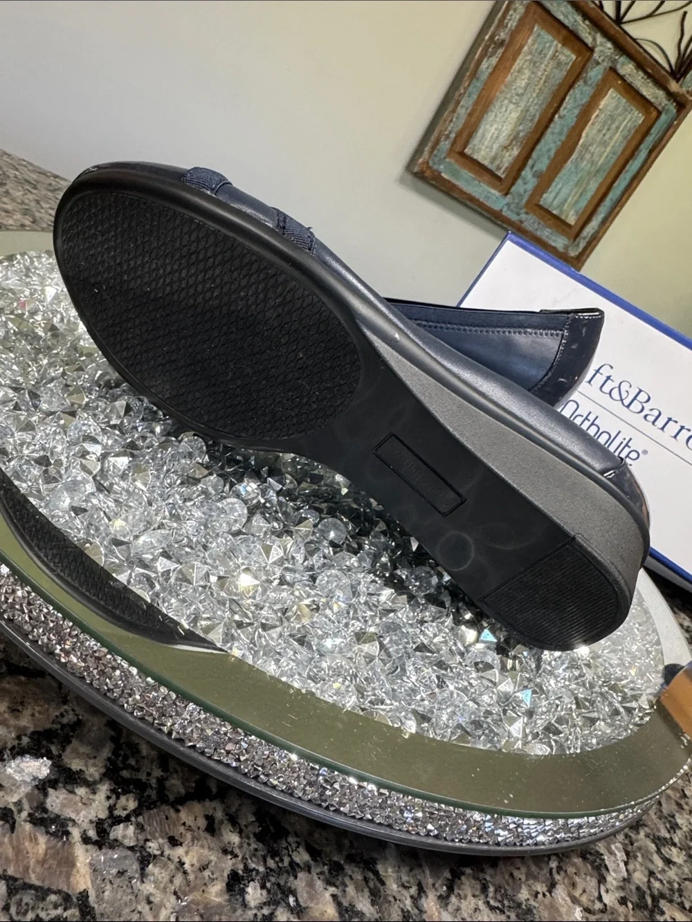 croft & barrow ortholite Navy Patent Wedge with cross cross AccentNEW 9